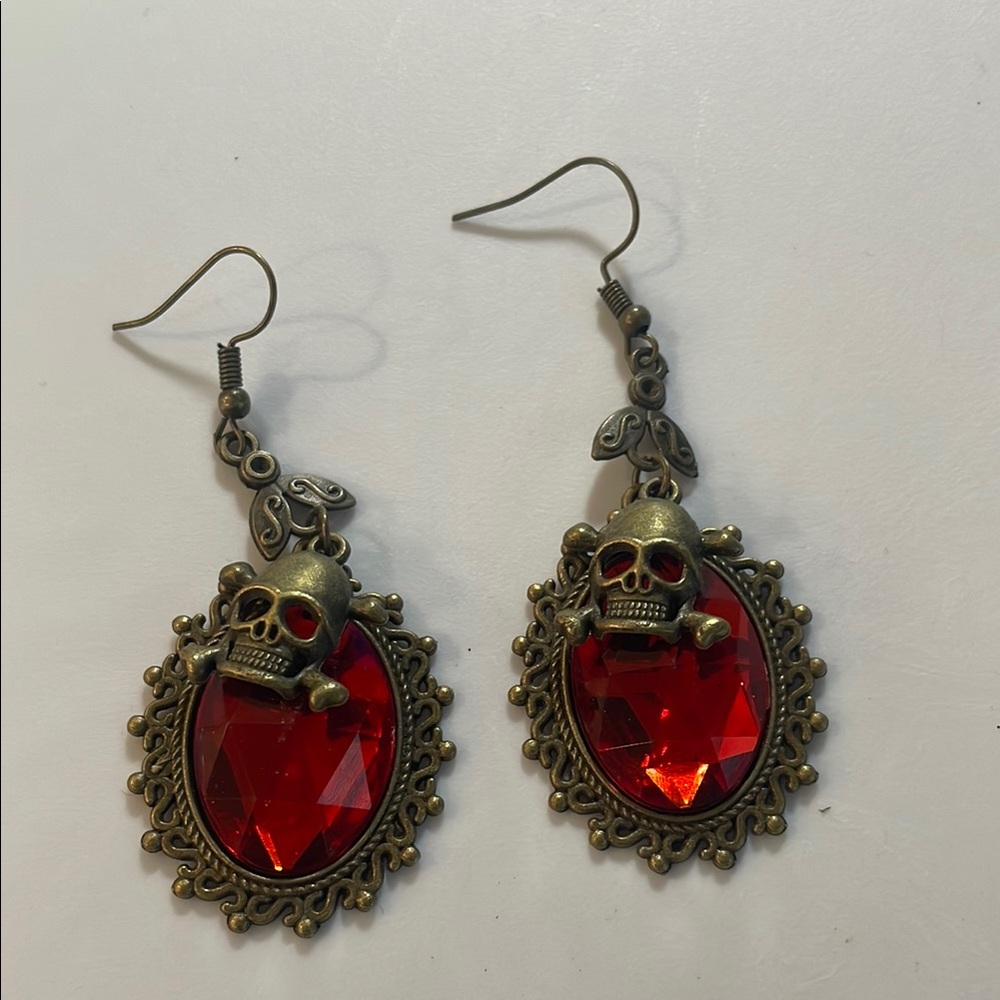 Red and Gold Heart Gemstone Earrings